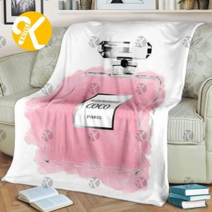 Chanel No.5 Pink Watercolor Perfum In White Background Blanket