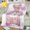 Chanel No.5 Roses Perfume Bottle With Pink Lips Pattern In White Background Blanket