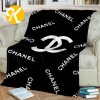 Chanel Signature Logo Patten With Golden Lips In White Background Blanket