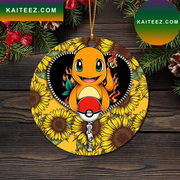 Charmander Pokemon Sunflower Zipper Mica Circle Ornament Perfect Gift For Holiday