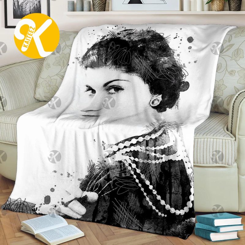 Coco Chane Black And White Portrait Photo In White Background Blanket ...