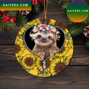 Cue Sloth Sunflower Zipper Mica Circle Ornament Perfect Gift For Holiday