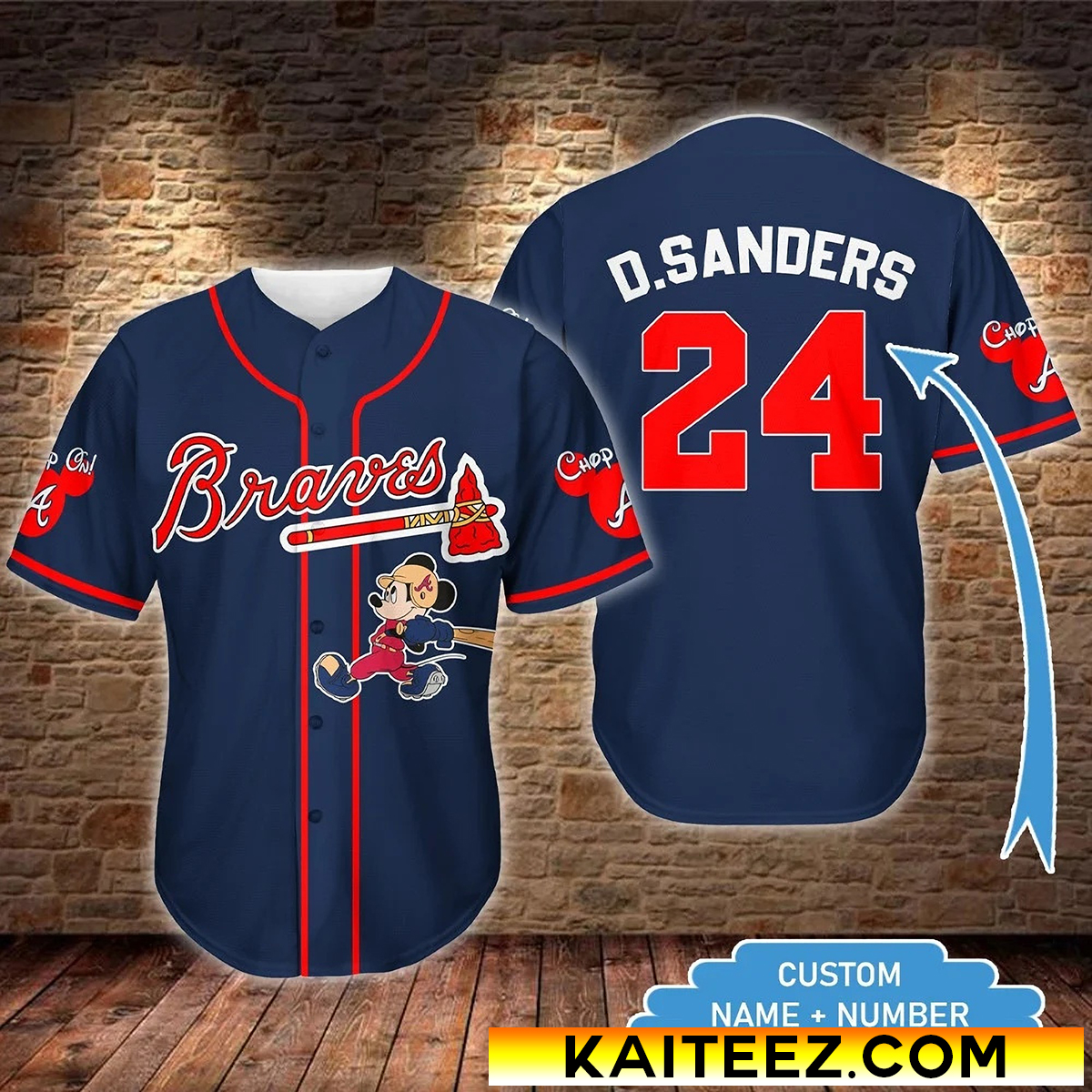 Custom Name And Number Atlanta Braves x Disney Mickey Baseball Jersey
