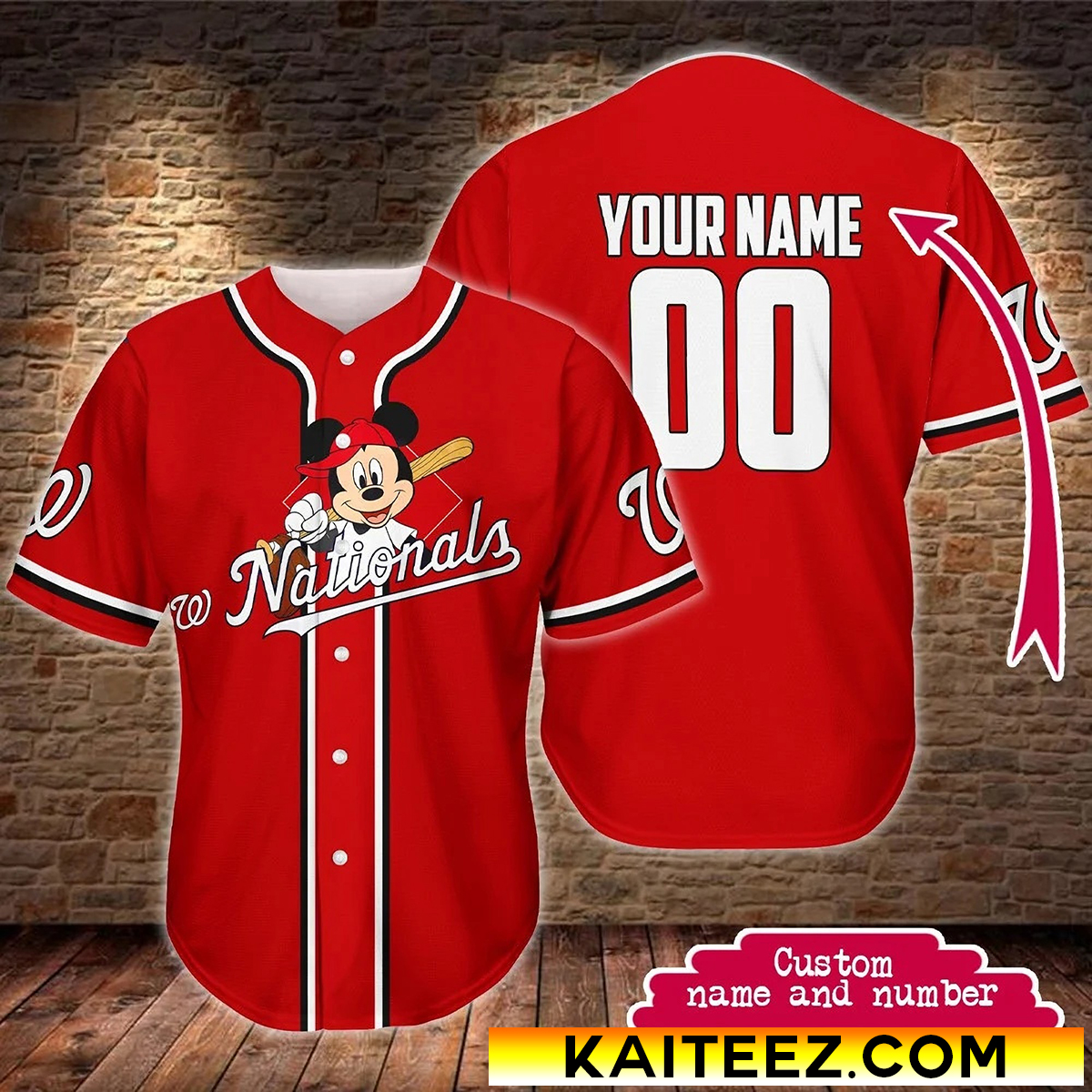 Custom Name And Number Disney Mickey Baseball Nationals Baseball Jersey