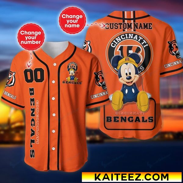 Custom Name And Number Disney Mickey Cincinnati Bengals NFL Baseball Jersey