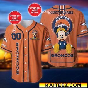 Custom Name And Number Disney Mickey Denver Broncos NFL Baseball Jersey