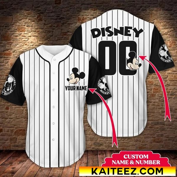 Custom Name And Number Disney Mickey Logo Face Baseball Jersey - Kaiteez