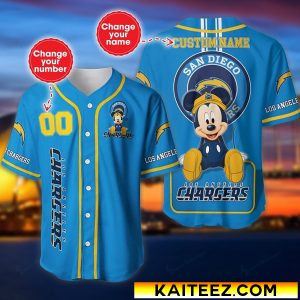 Custom Name And Number Disney Mickey Los Angeles Chargers Baseball Jersey
