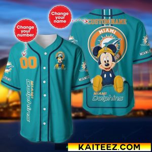 Custom Name And Number Disney Mickey Miami Dolphins NFL Baseball Jersey