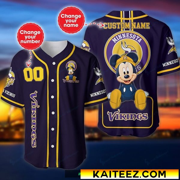 Custom Name And Number Disney Mickey Minnesota Vikings NFL Baseball Jersey