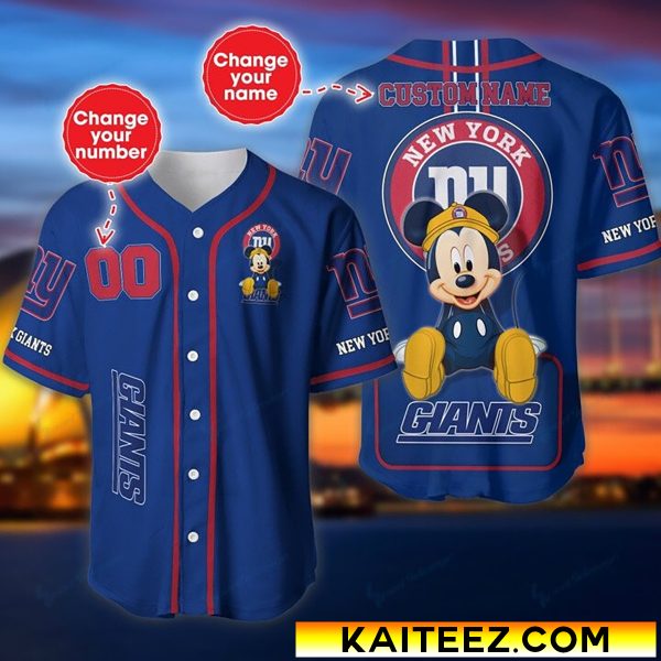 Custom Name And Number Disney Mickey New York Giants NFL Baseball Jersey