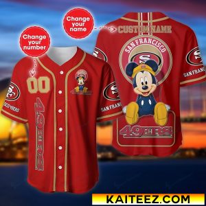 Custom Name And Number Disney Mickey San Francisco 49ers NFL Baseball  Jersey