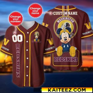Custom Name And Number Disney Mickey Washington Redskins NFL Baseball Jersey