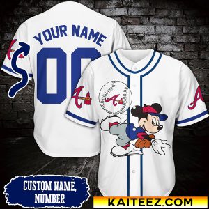 Custom Name And Number Logo Atlanta Braves x Disney Mickey Throwball  Baseball Jersey