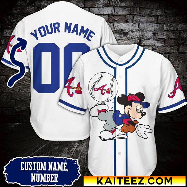 Custom Name And Number Logo Atlanta Braves x Disney Mickey Throwball ...