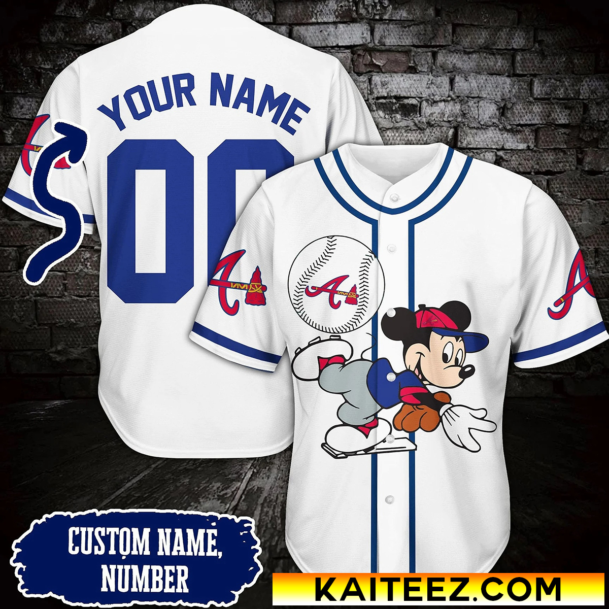 Custom Name And Number Logo Atlanta Braves x Disney Mickey Throwball  Baseball Jersey - Kaiteez