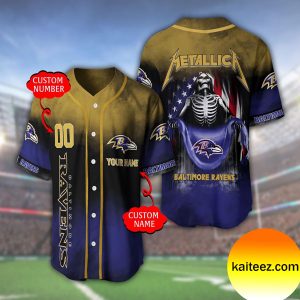 Custom Name And Number Metallica Band Baltimore Ravens NFL Flag America Baseball Jersey