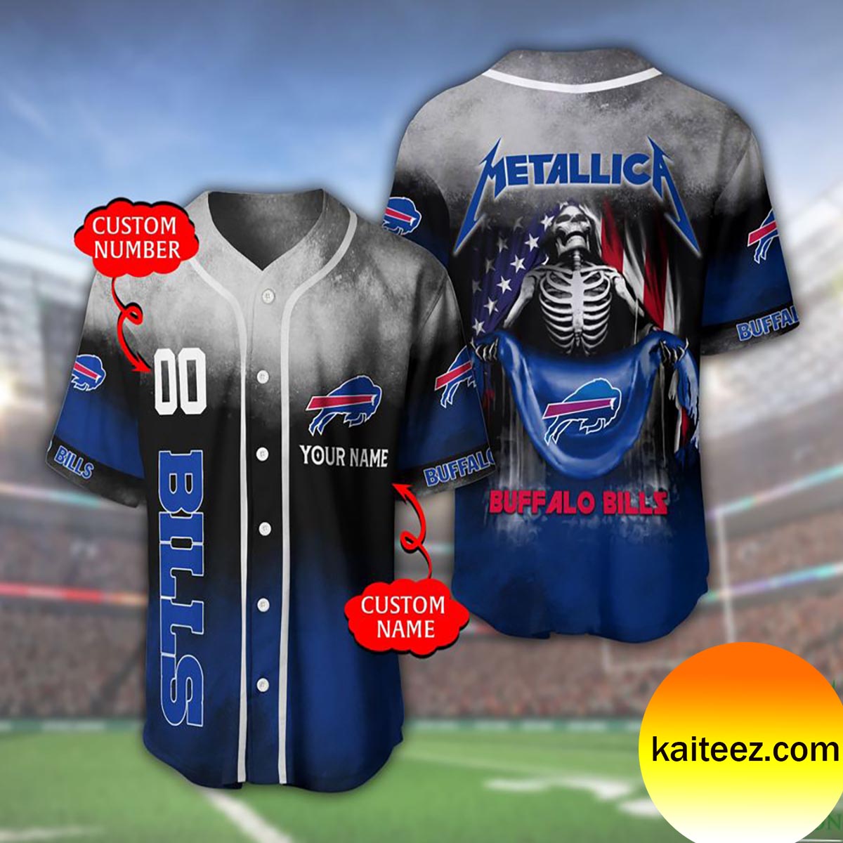 Custom Name And Number Metallica Band Buffalo Bill NFL Flag America Baseball Jersey