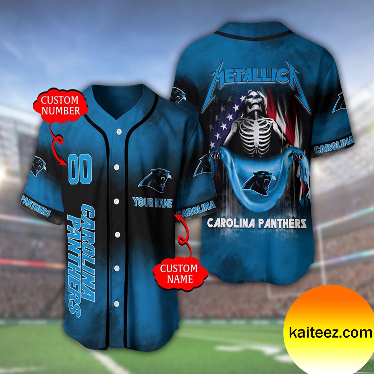 Custom Name And Number Metallica Band Carolina Panthers NFL Flag America Baseball Jersey