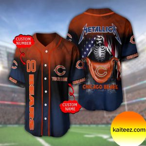 Custom Name And Number Metallica Band Chicago Bears NFL Flag America Baseball Jersey