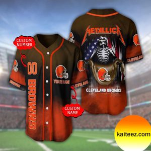 Custom Name And Number Metallica Band Cleveland Browns NFL Flag America Baseball Jersey