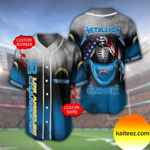 Custom Name And Number Metallica Band Los Angeles Chargers NFL Flag America Baseball Jersey