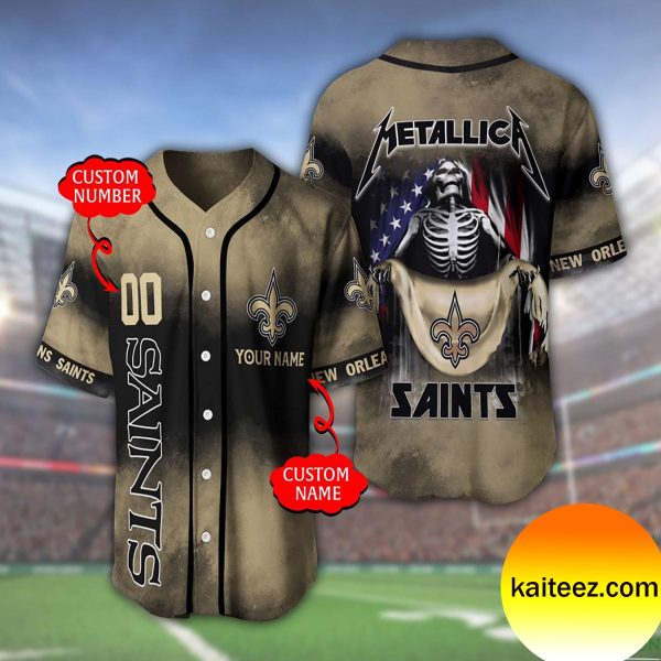Custom Name And Number Metallica Band New Orleans Saints NFL Flag America Baseball Jersey