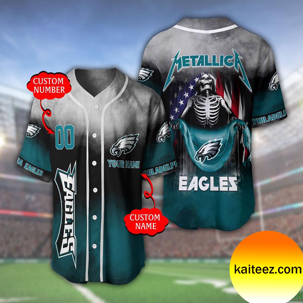 Custom Name And Number Metallica Band Philadelphia Eagles NFL Flag America Baseball Jersey