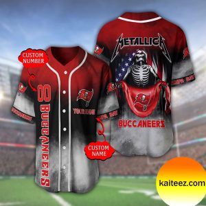 Custom Name And Number Metallica Band Tampa Bay Buccaneers NFL Flag America Baseball Jersey