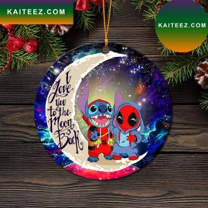 Cute Deadpool And Stitch Love You To The Moon Galaxy Mica Circle Ornament Perfect Gift For Holiday