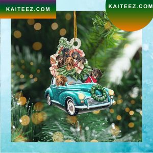 Dachshund On Car Decorated Xmas Trees Christmas Gifts For Dog Lovers Christmas Ornament