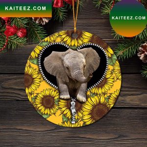 Elephant Sunflower Zipper Mica Circle Ornament Perfect Gift For Holiday