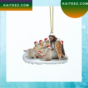 Gearhumans 3D Jesus Surrounded By Golden Retriever Dogs Christmas Ornament