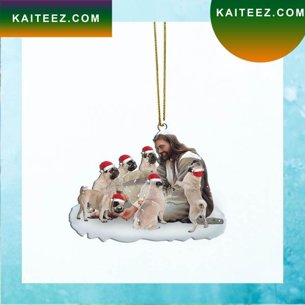 Gearhumans 3D Jesus Surrounded By Pug Dogs Christmas Custom Christmas Ornament