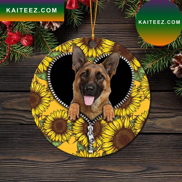 German Shepherd Sunflower Zipper Mica Circle Ornament Perfect Gift For Holiday