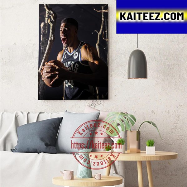 Giannis Antetokounmpo Milwaukee Bucks Season 10 Lets Go 2022 NBA Art Decor Poster Canvas