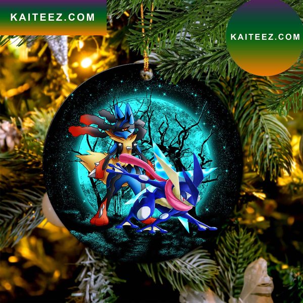 Greninja Satoshi And Mega Lucario Pokemon Moonlight Halloween Mica Circle Ornament Perfect Gift For Holiday