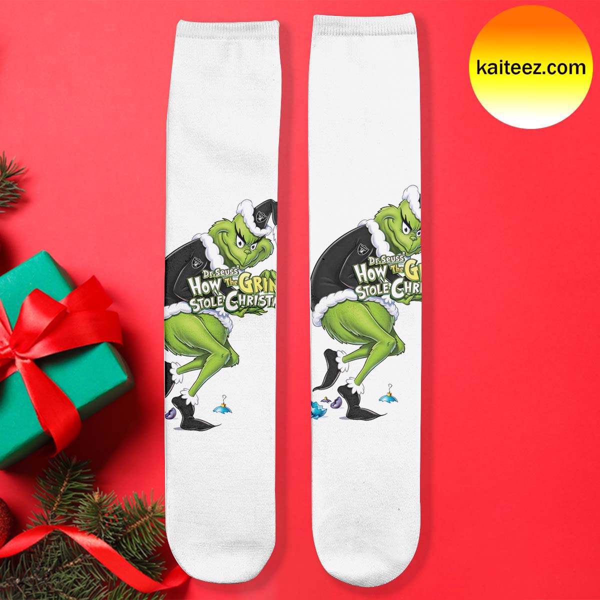 Grinch x NFL Las Vegas Raiders Christmas Socks - Kaiteez