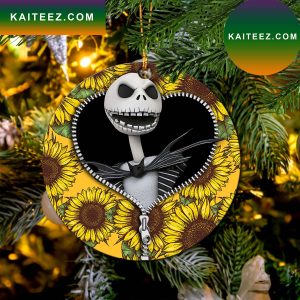 Jack Skellington Nightmare Before Christmas Sunflower Zipper Mica Circle Ornament Perfect Gift For Holiday