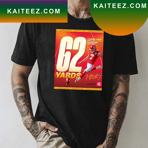 Kansas city Chiefs harrison butker 62 yards longest field goal in Chiefs  franchise history shirt, hoodie, sweater, long sleeve and tank top