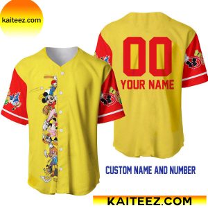 Mickey Minnie &amp Friends Yellow Red Disney Custom Baseball Jersey