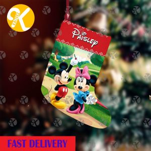Mickey Mouse And Pluto Pattern In Green Background Christmas stocking