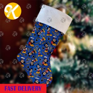 Mickey Mouse Cute Pattern In Blue Background Custom Name Christmas Stocking