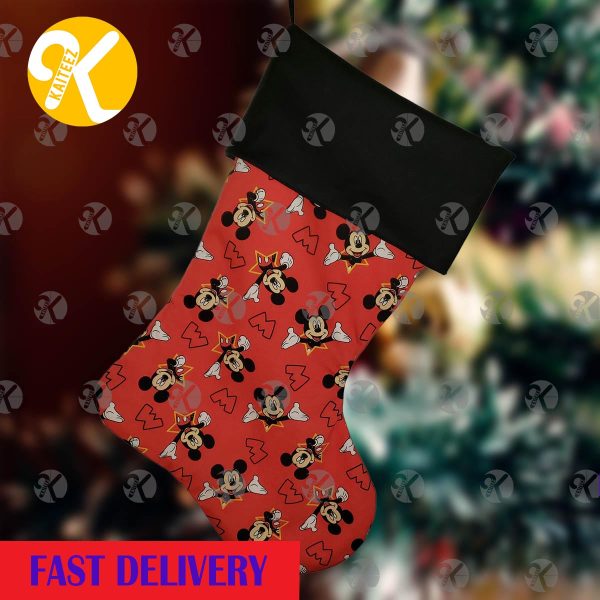 Mickey Mouse Holiday Pattern In Red And Black Christmas Stocking