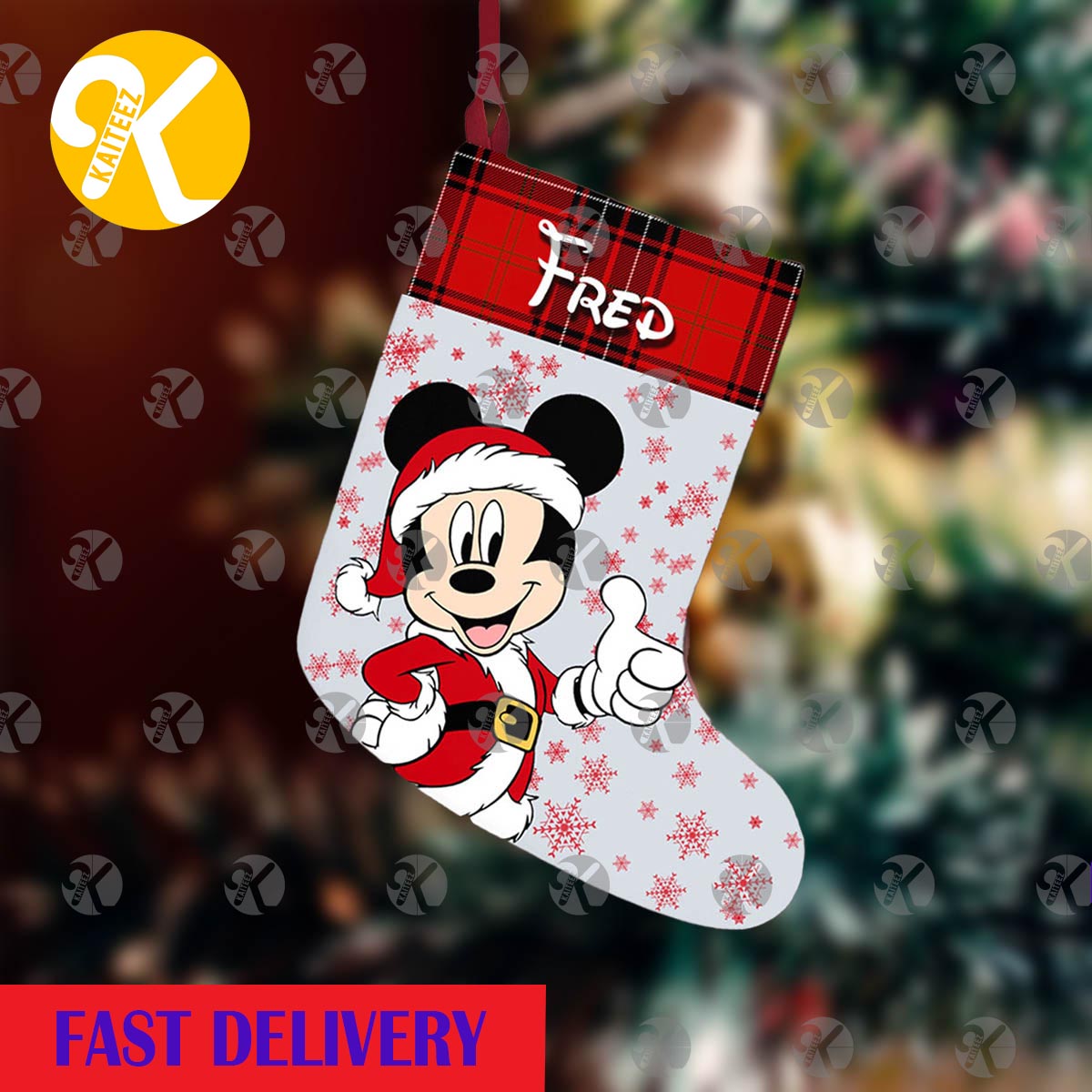 Mickey Mouse Smilling Santa Personalized Christmas Stocking