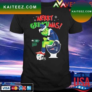 Official Merry Grinchmas The Grinch Buffalo Bills New England Patriots New York Jets toilet paper Christmas T-shirt