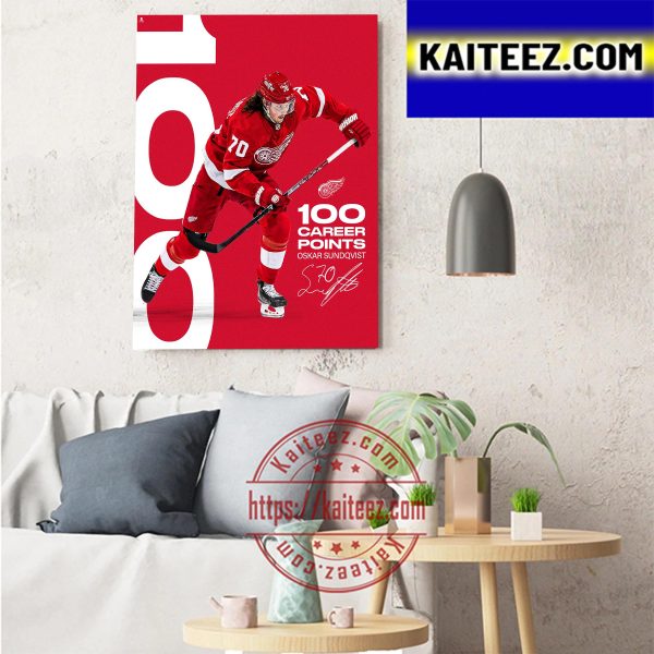 Oskar Sundqvist Detroit Red Wings 100 Career Points Art Decor Poster Canvas