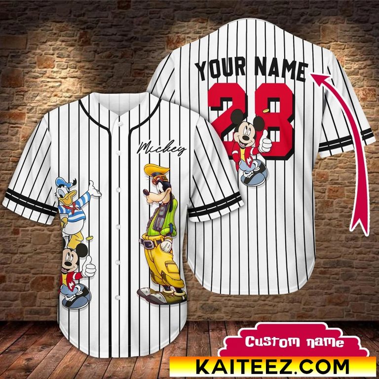 Personalized Disney Mickey Groofy And Donal Duck Baseball Jersey - Kaiteez