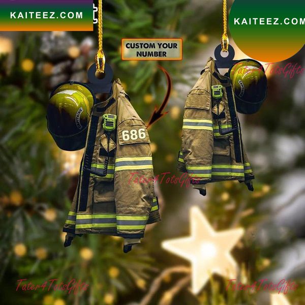 Personalized Firefighter Olive Uniform 2022 Christmas Ornament
