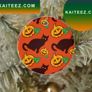 Pumpkins And Black Cat Halloween Tree Decor Gift Friends Ornament